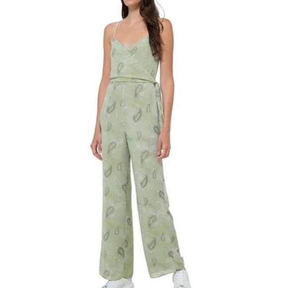 MICHAEL Michael Kors Pants - Michael Kors Paisley wrap, front wide leg green jumpsuit spaghetti strap size L